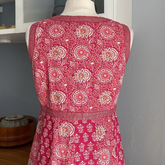 ANOKHI Hand Block Print Indian Cotton Dress Maxi Boho A-line Size XS Pink - Picture 6 of 9
